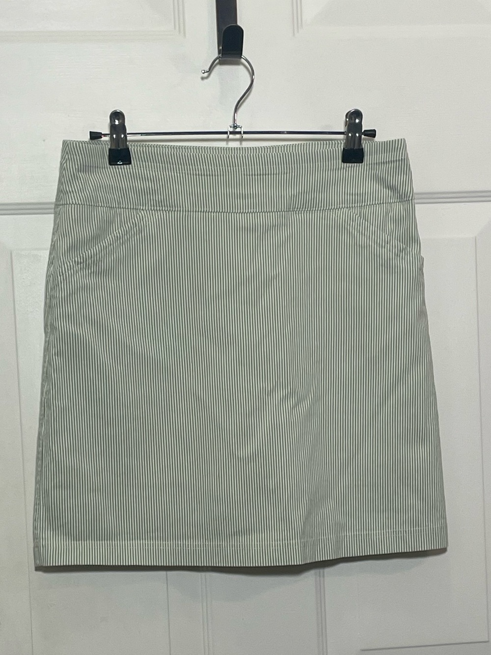 Mario Serrani Green and White Pinstripe Mini Skort